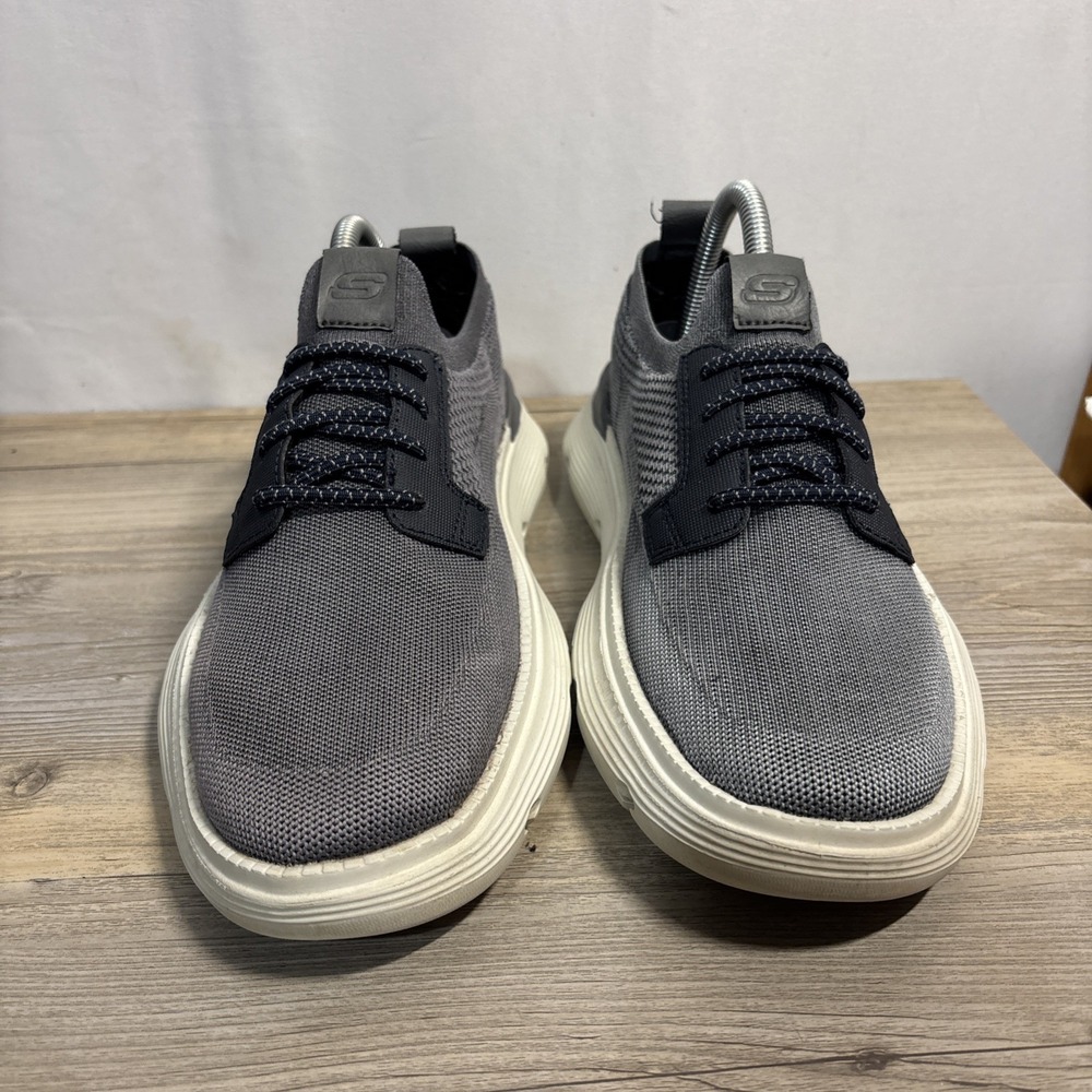 Skechers Men 7.5 Garza Alandis Sneaker Gray Blue‎ Knit Slip On Stretch Lace Shoe - Picture 3 of 15